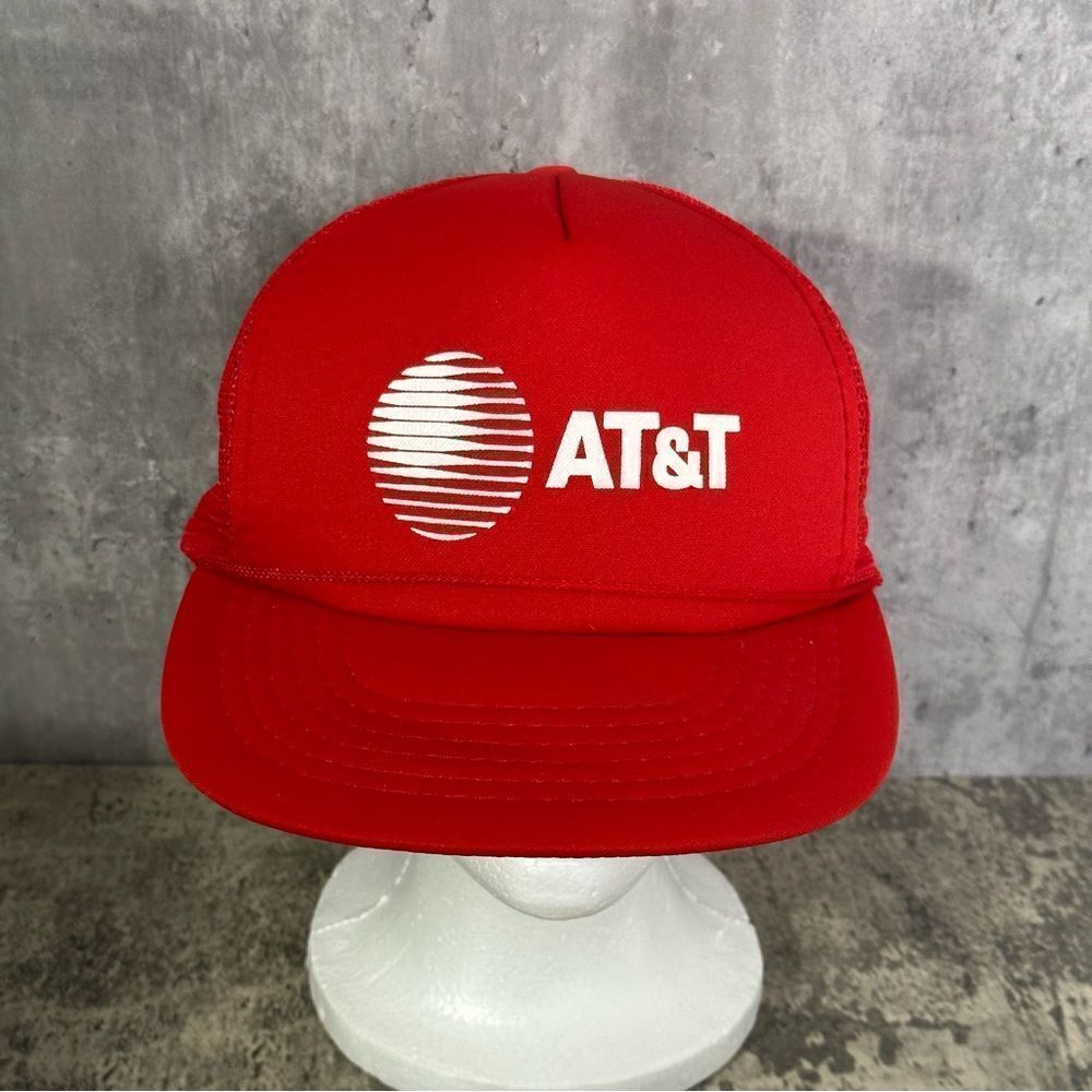 Vintage AT&T Hat OS Red Mesh Adjustable Trucker Hat